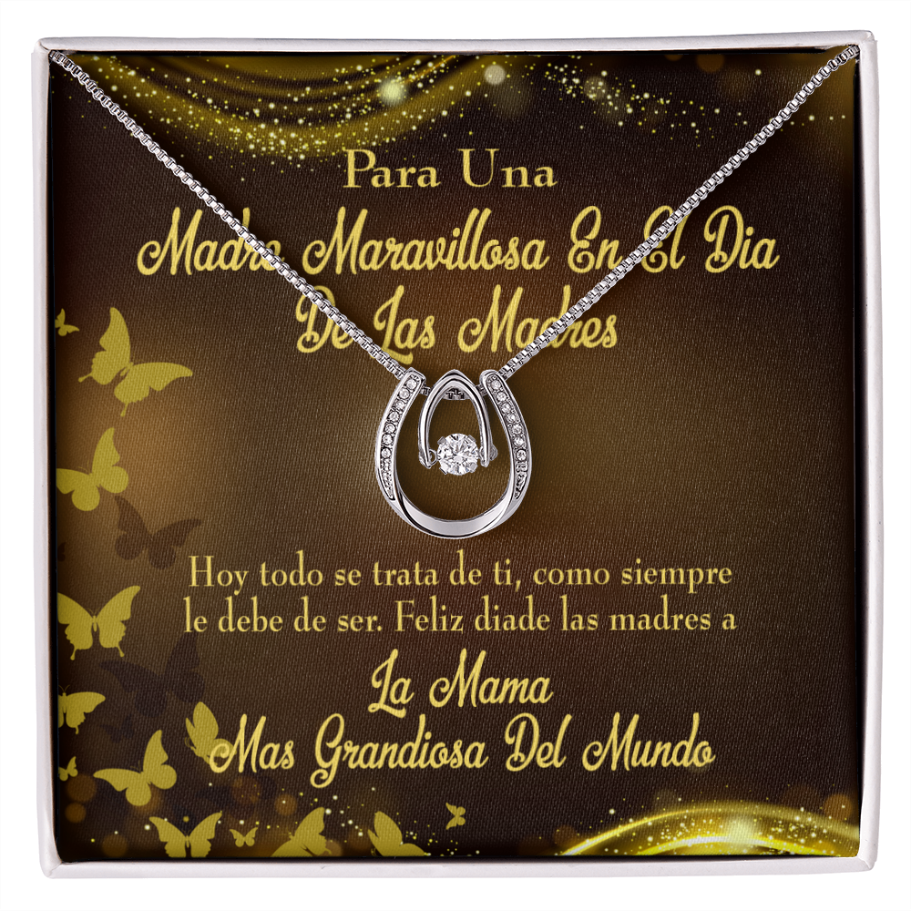 Madre Feliz Diade Lucky Horseshoe Necklace Message Card 14k w CZ Crystals-Express Your Love Gifts