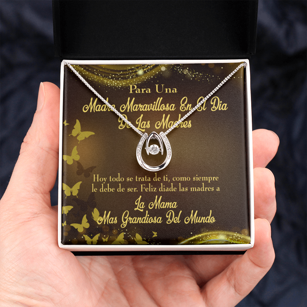 Madre Feliz Diade Lucky Horseshoe Necklace Message Card 14k w CZ Crystals-Express Your Love Gifts