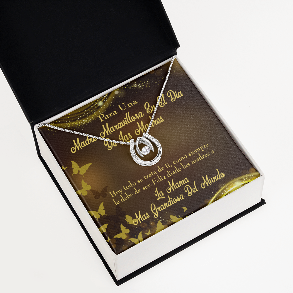 Madre Feliz Diade Lucky Horseshoe Necklace Message Card 14k w CZ Crystals-Express Your Love Gifts