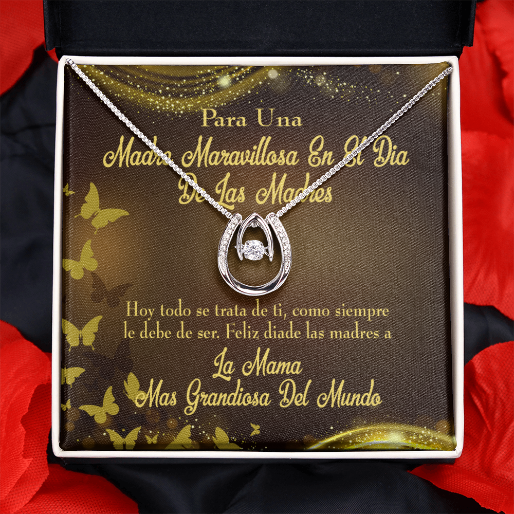 Madre Feliz Diade Lucky Horseshoe Necklace Message Card 14k w CZ Crystals-Express Your Love Gifts