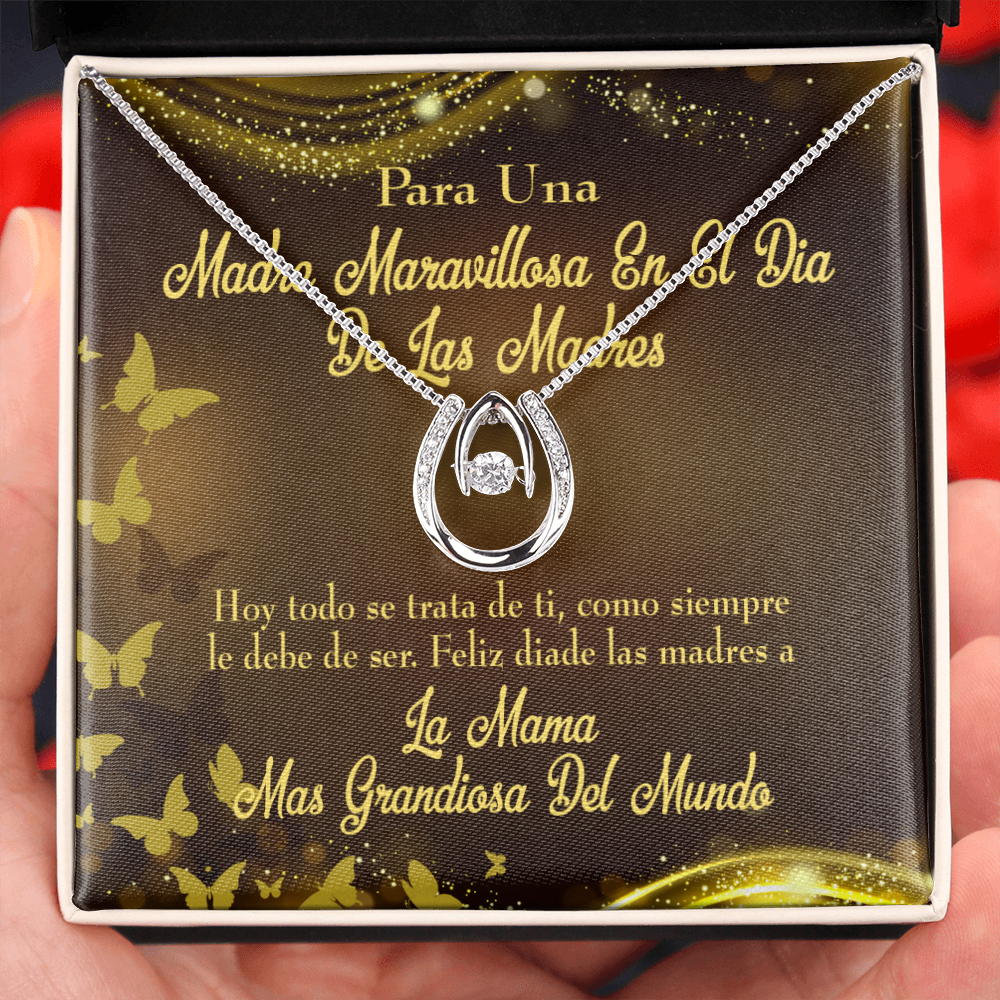 Madre Feliz Diade Lucky Horseshoe Necklace Message Card 14k w CZ Crystals-Express Your Love Gifts