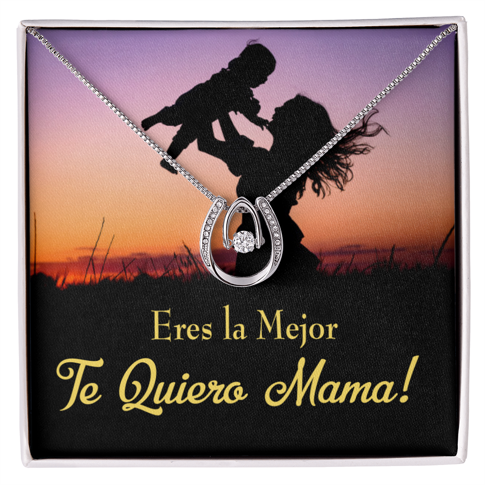 Madre Te Quiero Lucky Horseshoe Necklace Message Card 14k w CZ Crystals-Express Your Love Gifts
