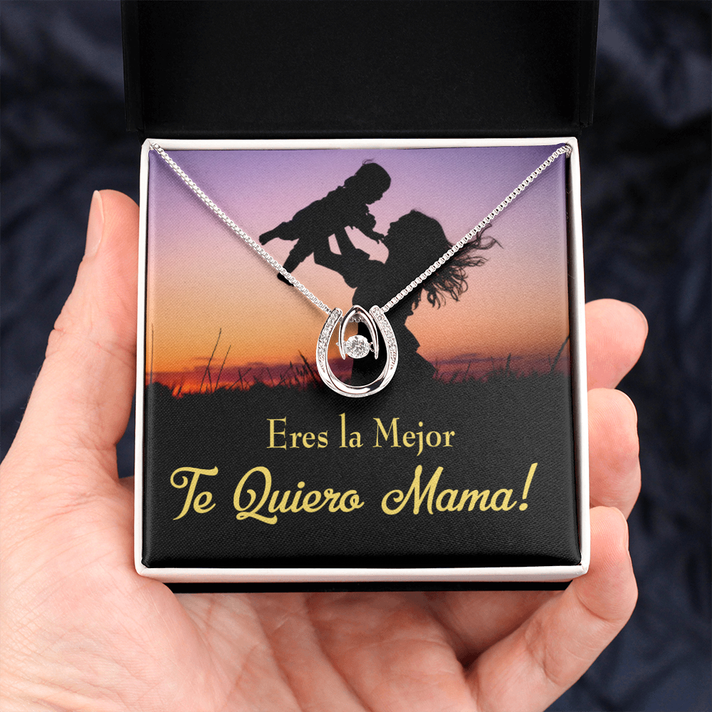 Madre Te Quiero Lucky Horseshoe Necklace Message Card 14k w CZ Crystals-Express Your Love Gifts