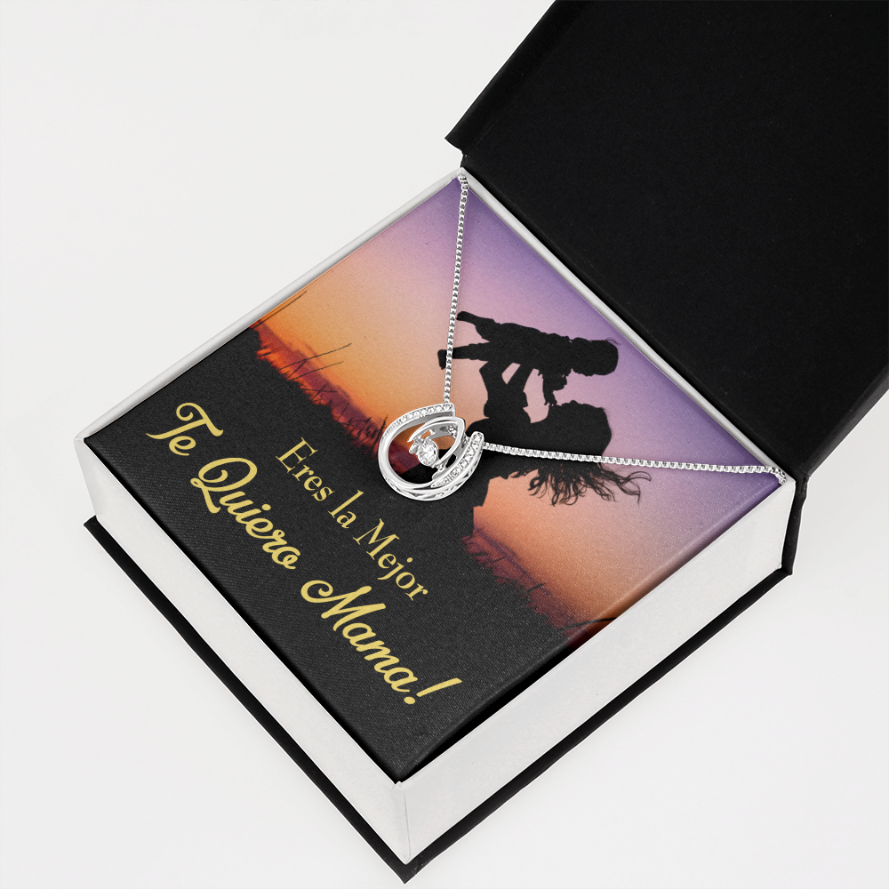 Madre Te Quiero Lucky Horseshoe Necklace Message Card 14k w CZ Crystals-Express Your Love Gifts