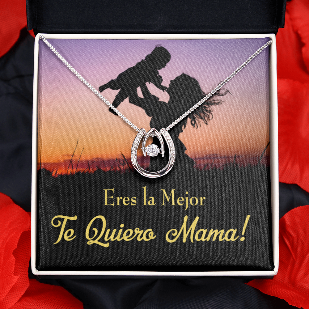 Madre Te Quiero Lucky Horseshoe Necklace Message Card 14k w CZ Crystals-Express Your Love Gifts