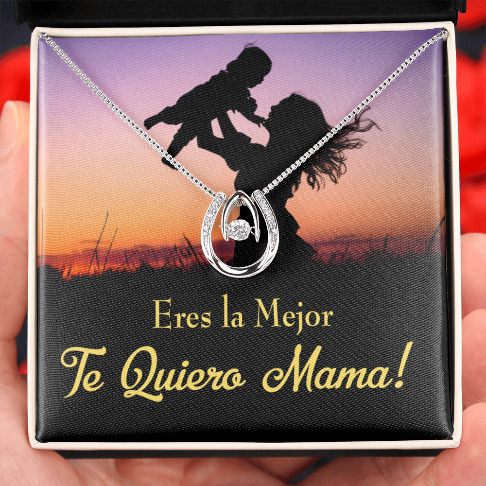 Madre Te Quiero Lucky Horseshoe Necklace Message Card 14k w CZ Crystals-Express Your Love Gifts