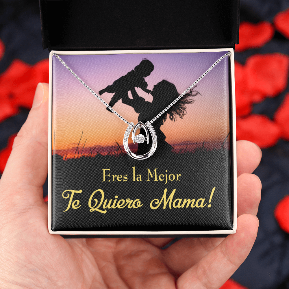 Madre Te Quiero Lucky Horseshoe Necklace Message Card 14k w CZ Crystals-Express Your Love Gifts