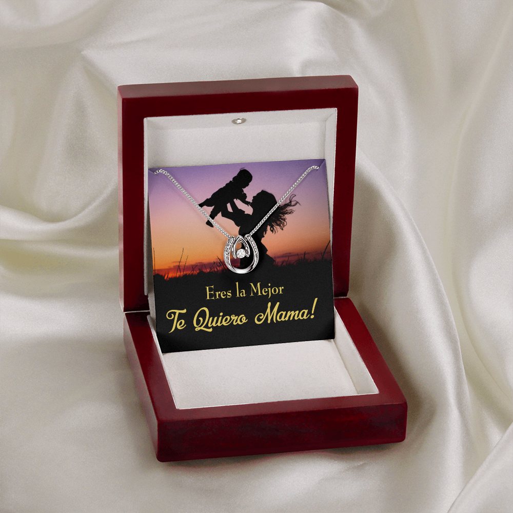 Madre Te Quiero Lucky Horseshoe Necklace Message Card 14k w CZ Crystals-Express Your Love Gifts