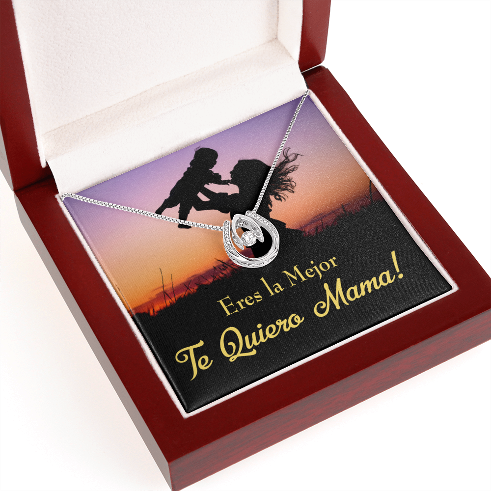Madre Te Quiero Lucky Horseshoe Necklace Message Card 14k w CZ Crystals-Express Your Love Gifts
