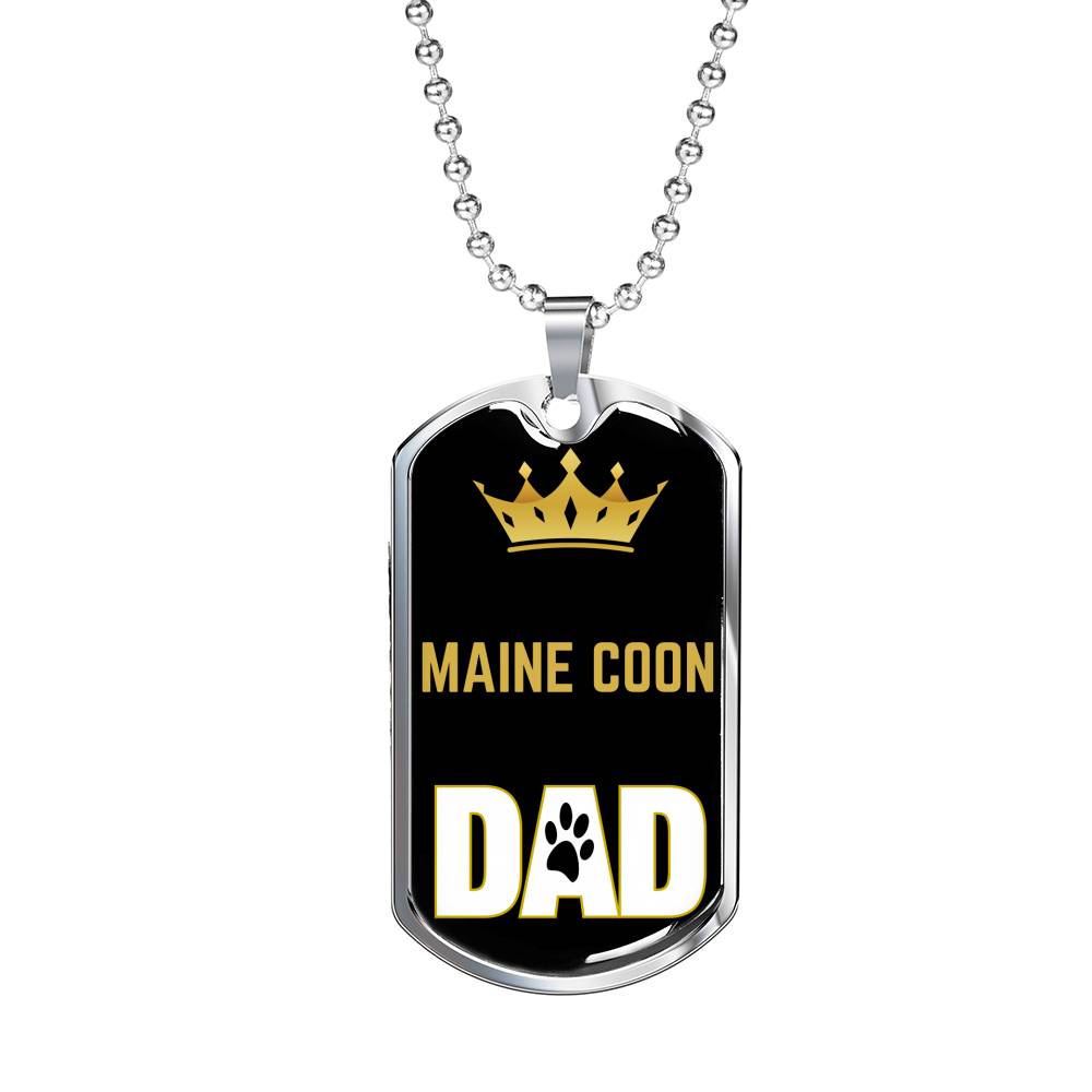 Maine Coon Cat Dad Necklace Stainless Steel or 18k Gold Dog Tag 24" Chain-Express Your Love Gifts