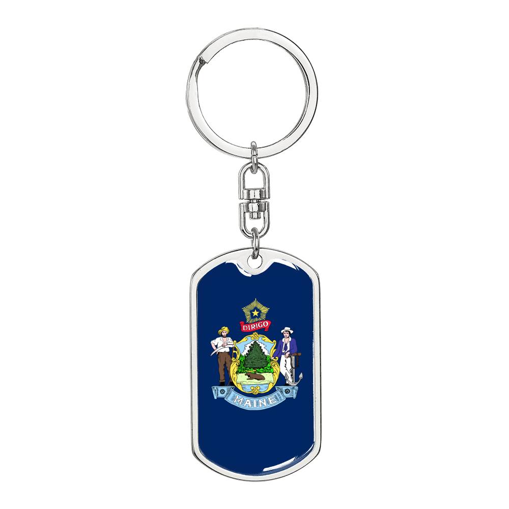 Maine State Flag Keychain Dog Tag Stainless Steel or 18k Gold-Express Your Love Gifts