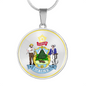Maine State Seal Necklace Circle Pendant Stainless Steel or 18k Gold 18-22"-Express Your Love Gifts