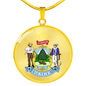 Maine State Seal Necklace Circle Pendant Stainless Steel or 18k Gold 18-22"-Express Your Love Gifts