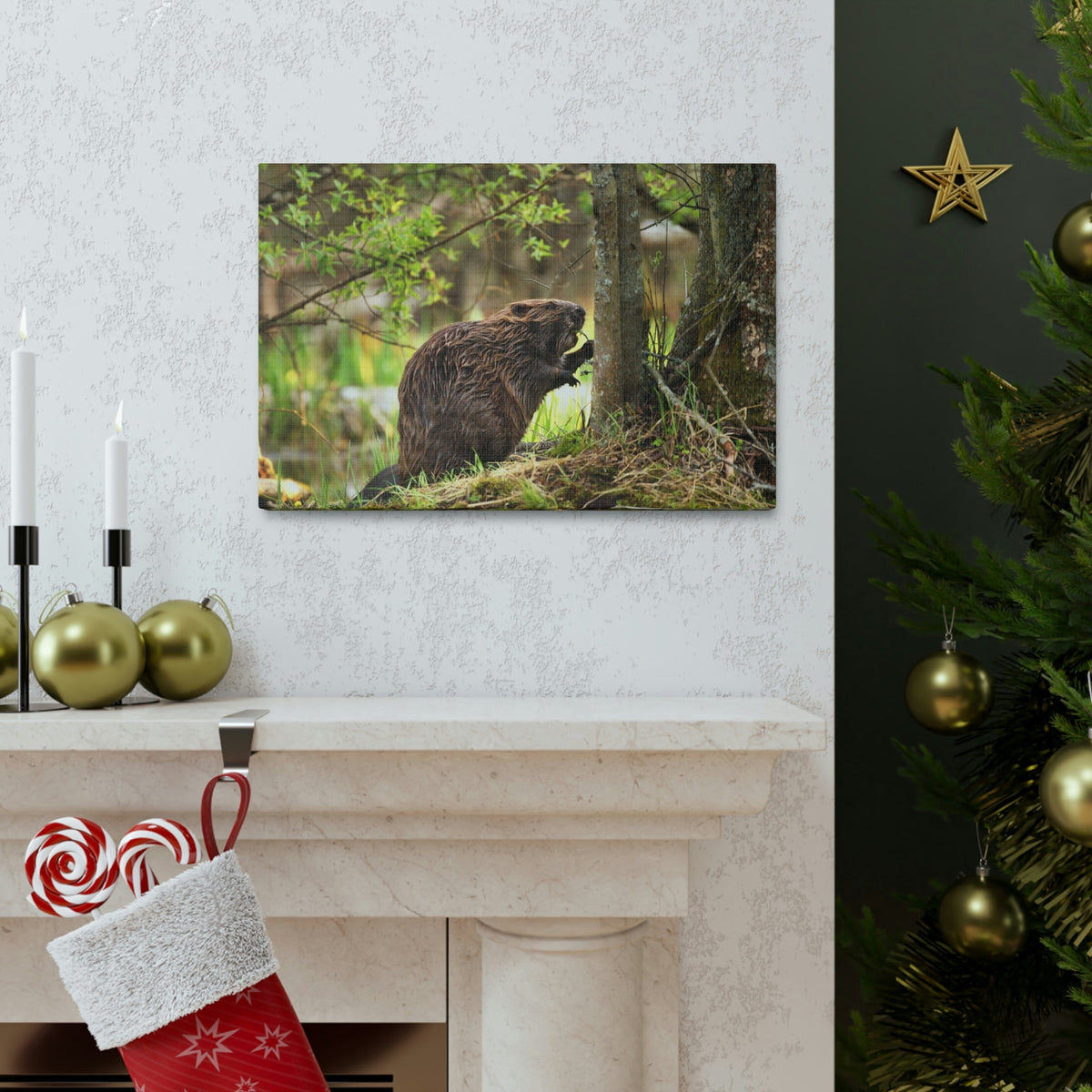 Scripture Walls Majestic Beaver Art Majestic Beaver Print Animal Wall Art Wildlife Canvas Prints Wall Art Ready to Hang Unframed-Express Your Love Gifts