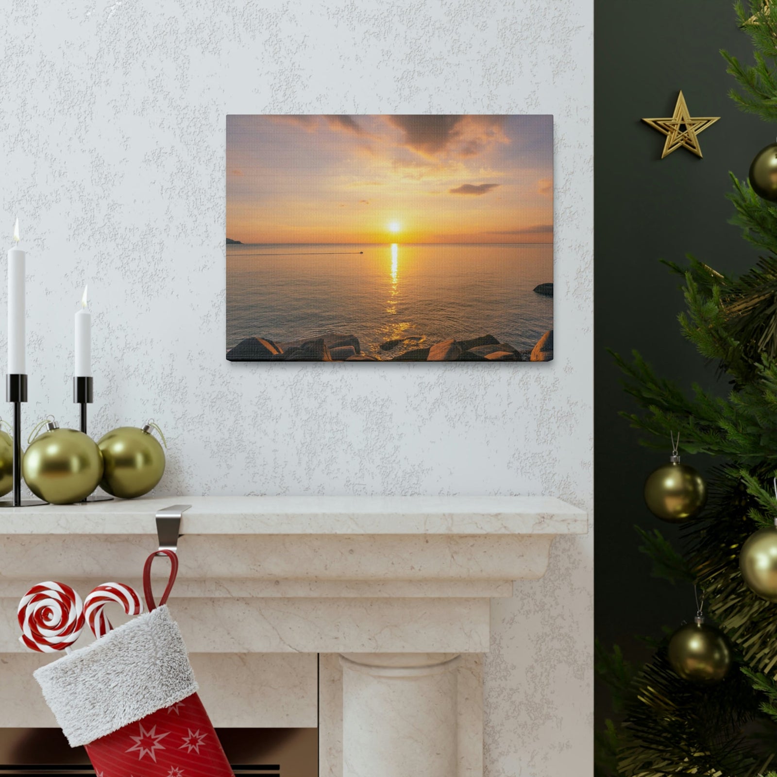 Majestic Clouds Scene Beautiful Sky Sunset Beauty Nature Scene Over Sea Nature Wall Art Ready to Hang Unframed-Express Your Love Gifts