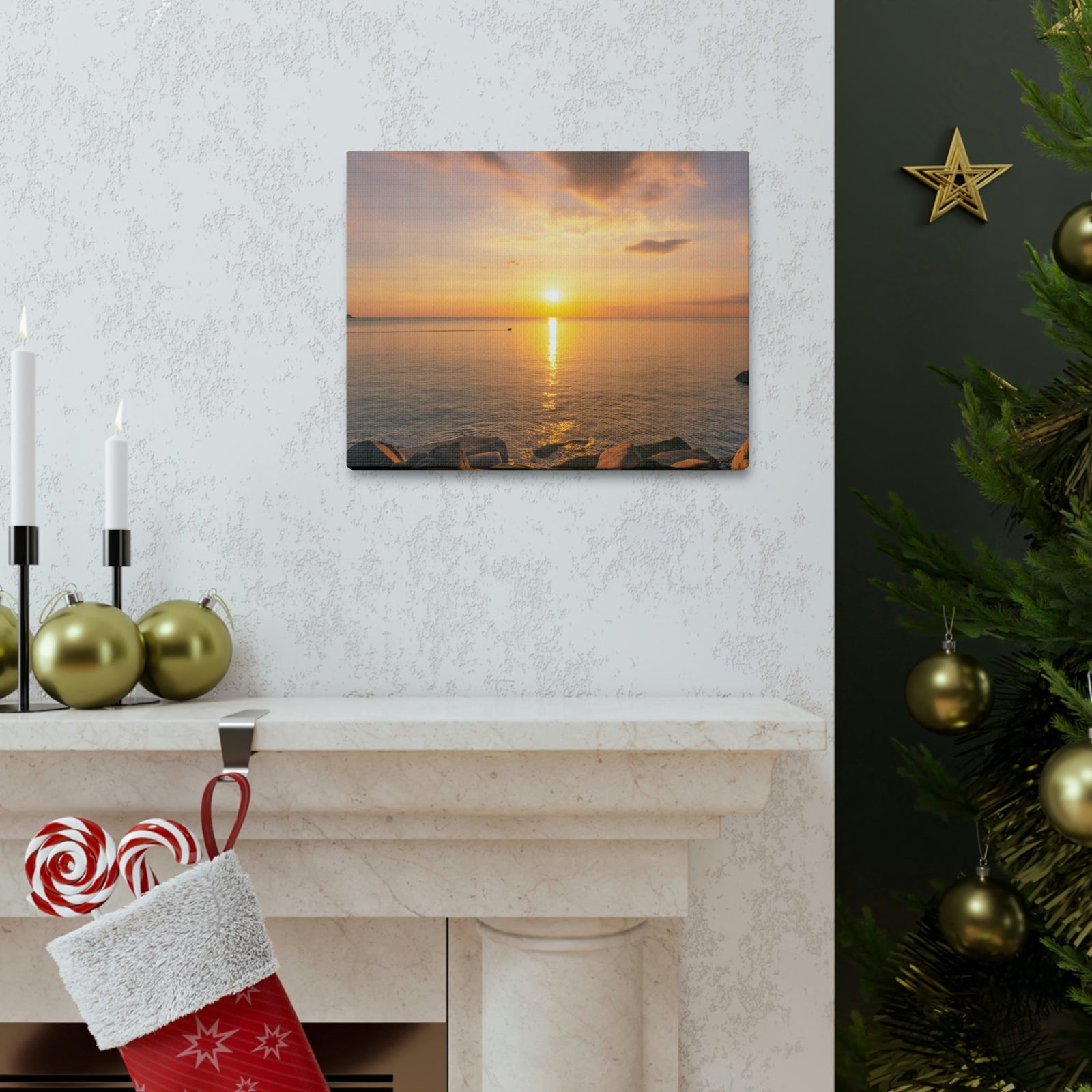 Majestic Clouds Scene Beautiful Sky Sunset Beauty Nature Scene Over Sea Nature Wall Art Ready to Hang Unframed-Express Your Love Gifts