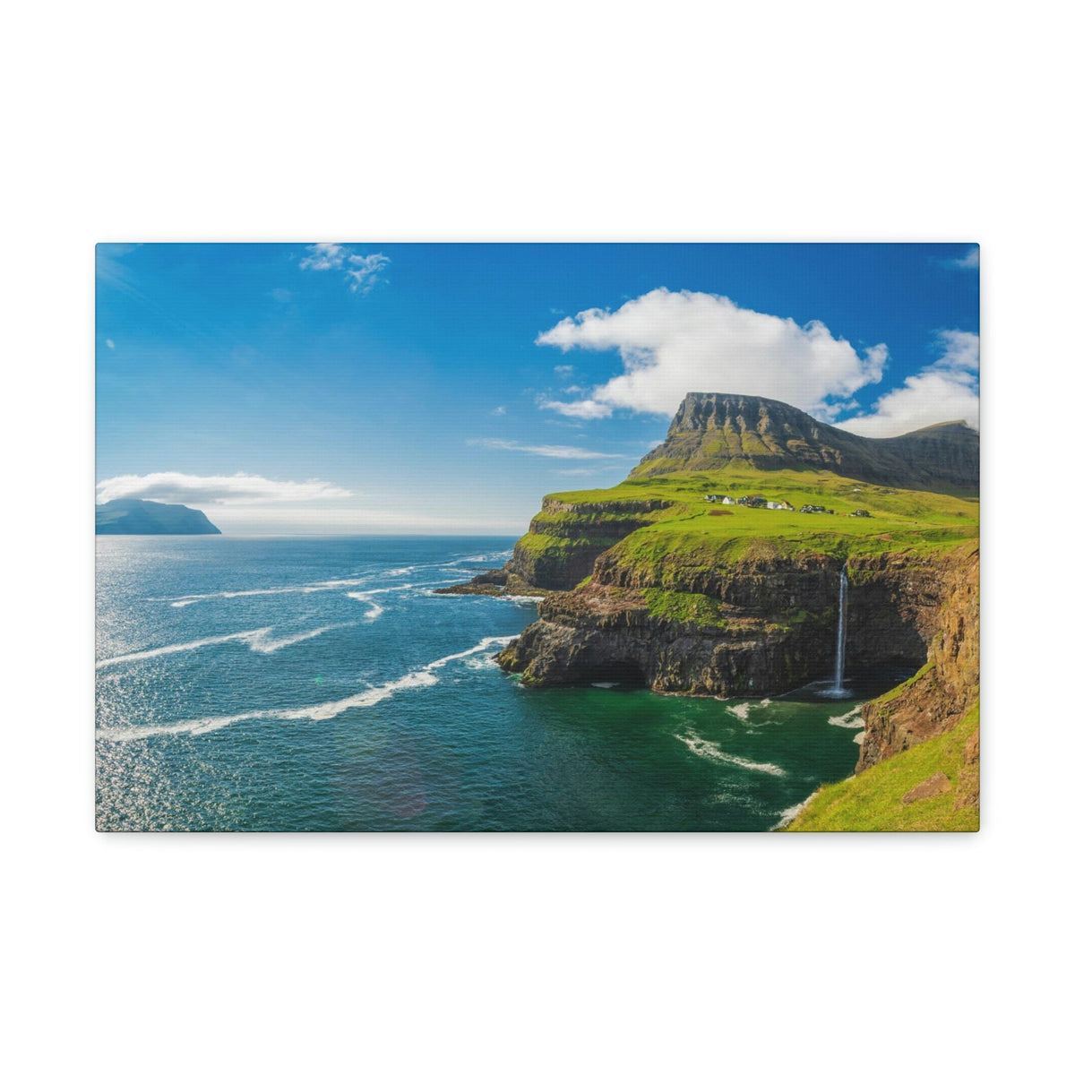 Majestic Sunny Day on the Island Scene Beautiful Awesome and Incredible Sea Beauty Nature Scene Big Cliff and Falls Wall Art Ready to Hang Unframed-Express Your Love Gifts