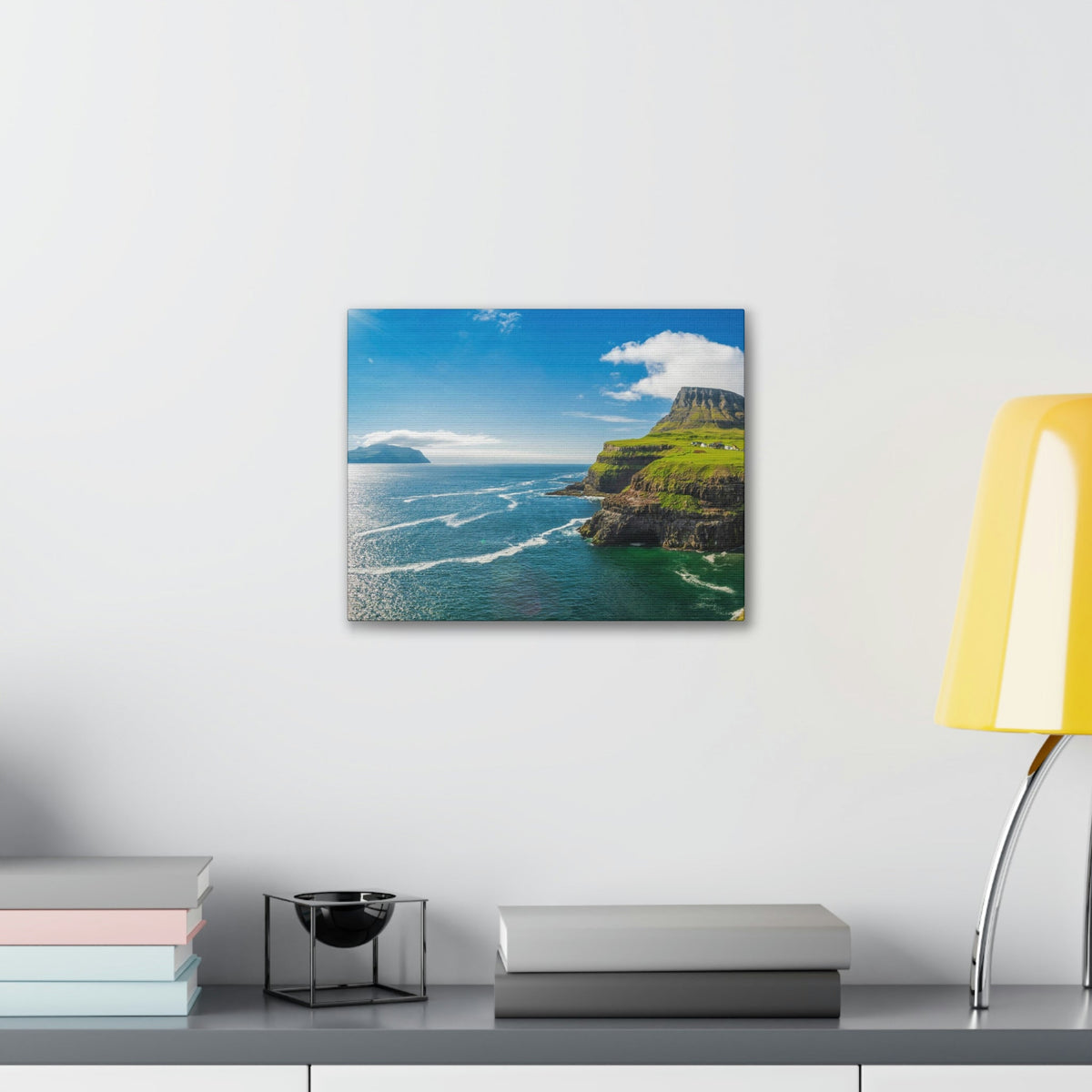 Majestic Sunny Day on the Island Scene Beautiful Awesome and Incredible Sea Beauty Nature Scene Big Cliff and Falls Wall Art Ready to Hang Unframed-Express Your Love Gifts
