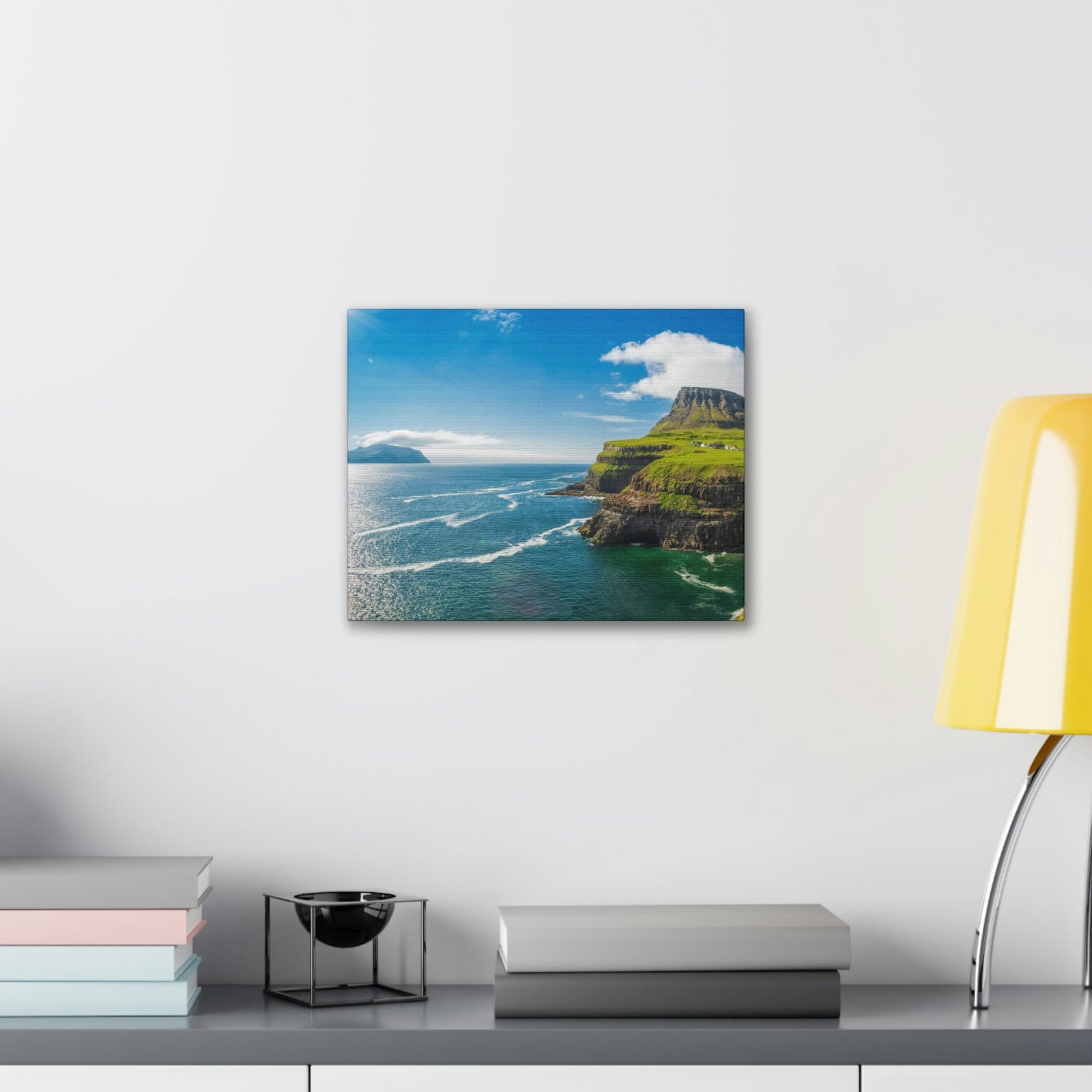 Majestic Sunny Day on the Island Scene Beautiful Awesome and Incredible Sea Beauty Nature Scene Big Cliff and Falls Wall Art Ready to Hang Unframed-Express Your Love Gifts