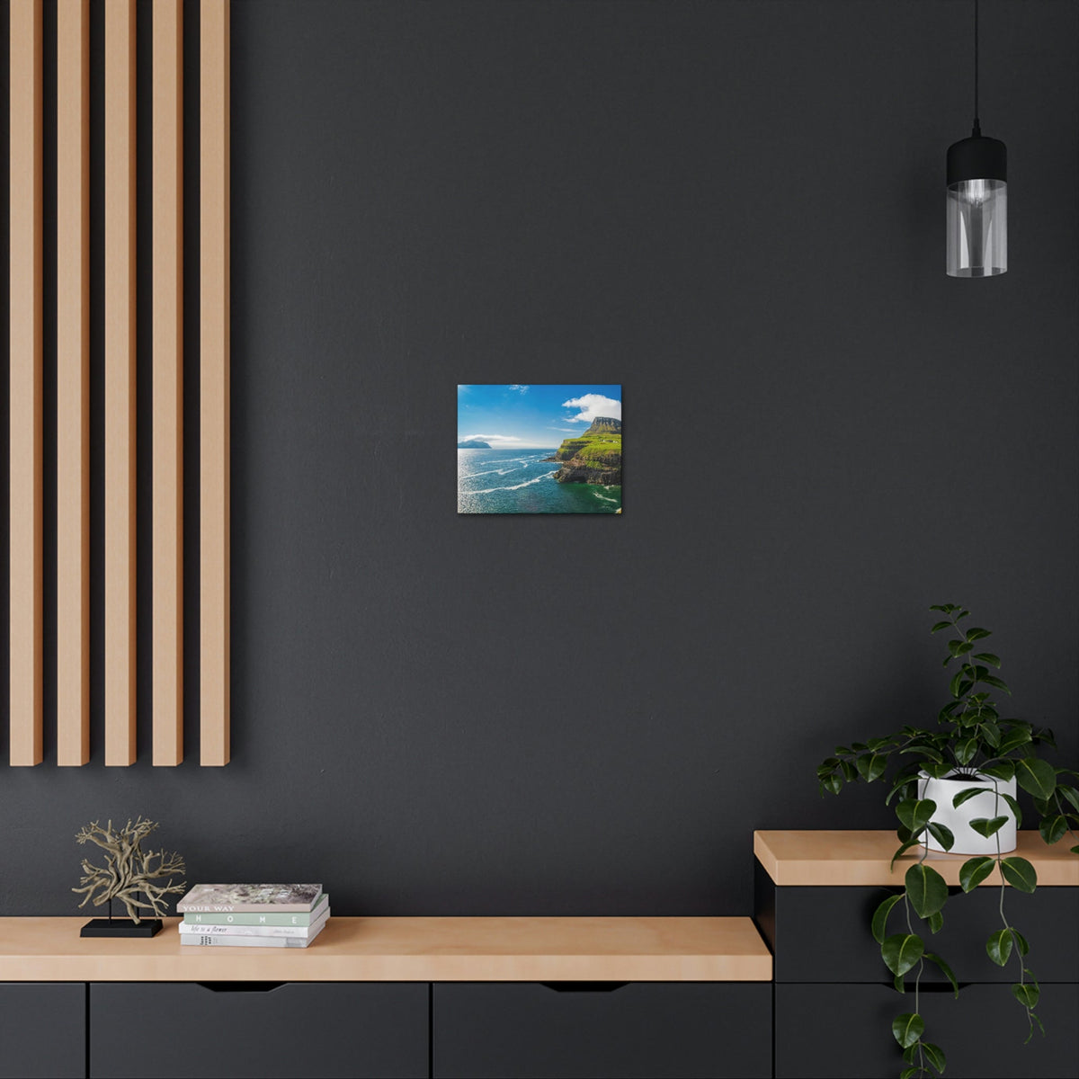 Majestic Sunny Day on the Island Scene Beautiful Awesome and Incredible Sea Beauty Nature Scene Big Cliff and Falls Wall Art Ready to Hang Unframed-Express Your Love Gifts
