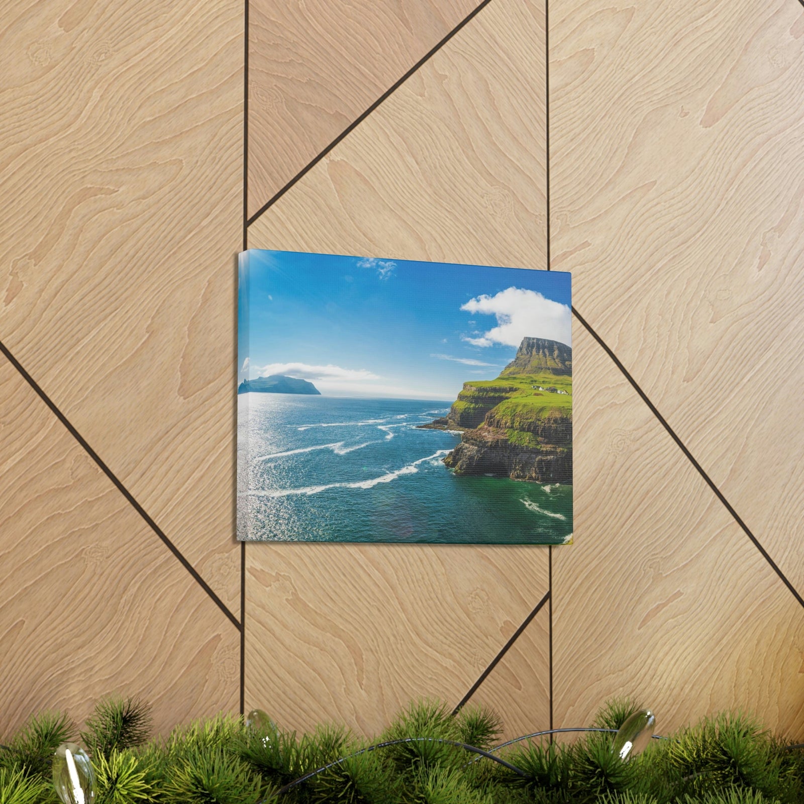 Majestic Sunny Day on the Island Scene Beautiful Awesome and Incredible Sea Beauty Nature Scene Big Cliff and Falls Wall Art Ready to Hang Unframed-Express Your Love Gifts