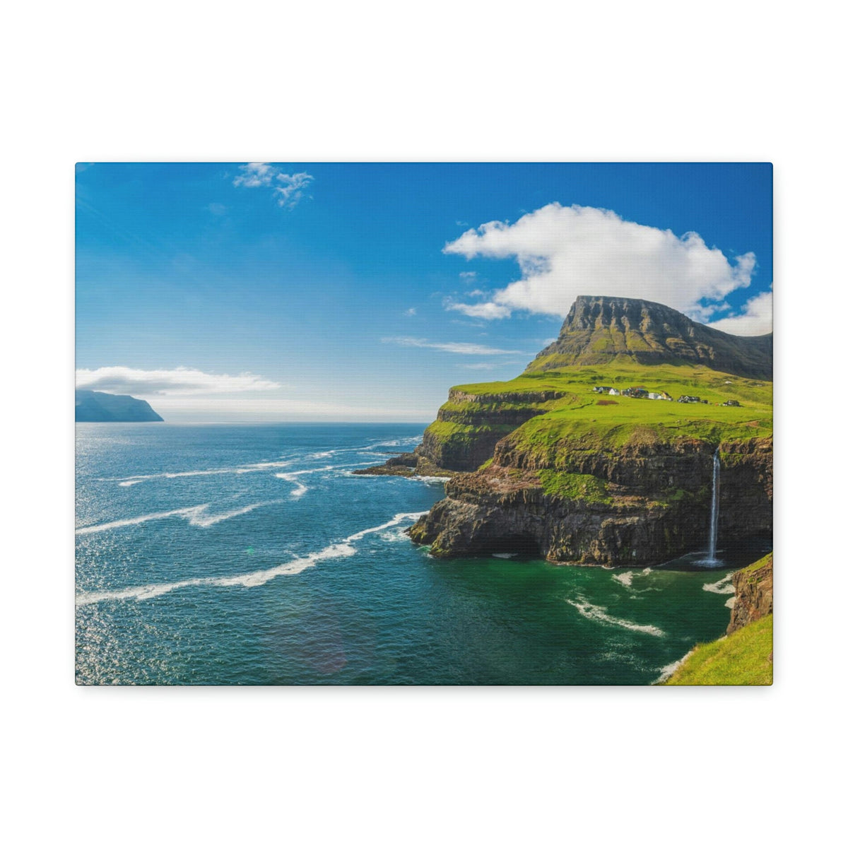 Majestic Sunny Day on the Island Scene Beautiful Awesome and Incredible Sea Beauty Nature Scene Big Cliff and Falls Wall Art Ready to Hang Unframed-Express Your Love Gifts