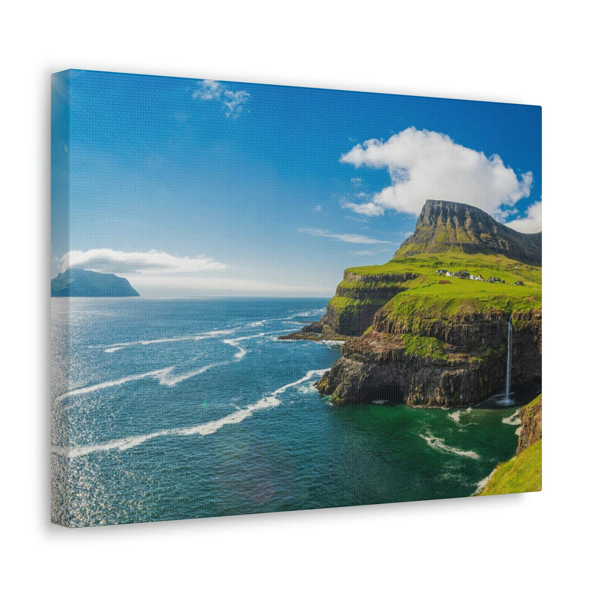 Majestic Sunny Day on the Island Scene Beautiful Awesome and Incredible Sea Beauty Nature Scene Big Cliff and Falls Wall Art Ready to Hang Unframed-Express Your Love Gifts