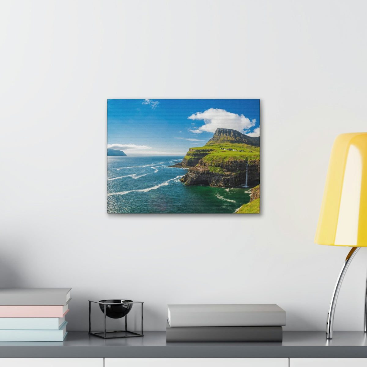 Majestic Sunny Day on the Island Scene Beautiful Awesome and Incredible Sea Beauty Nature Scene Big Cliff and Falls Wall Art Ready to Hang Unframed-Express Your Love Gifts