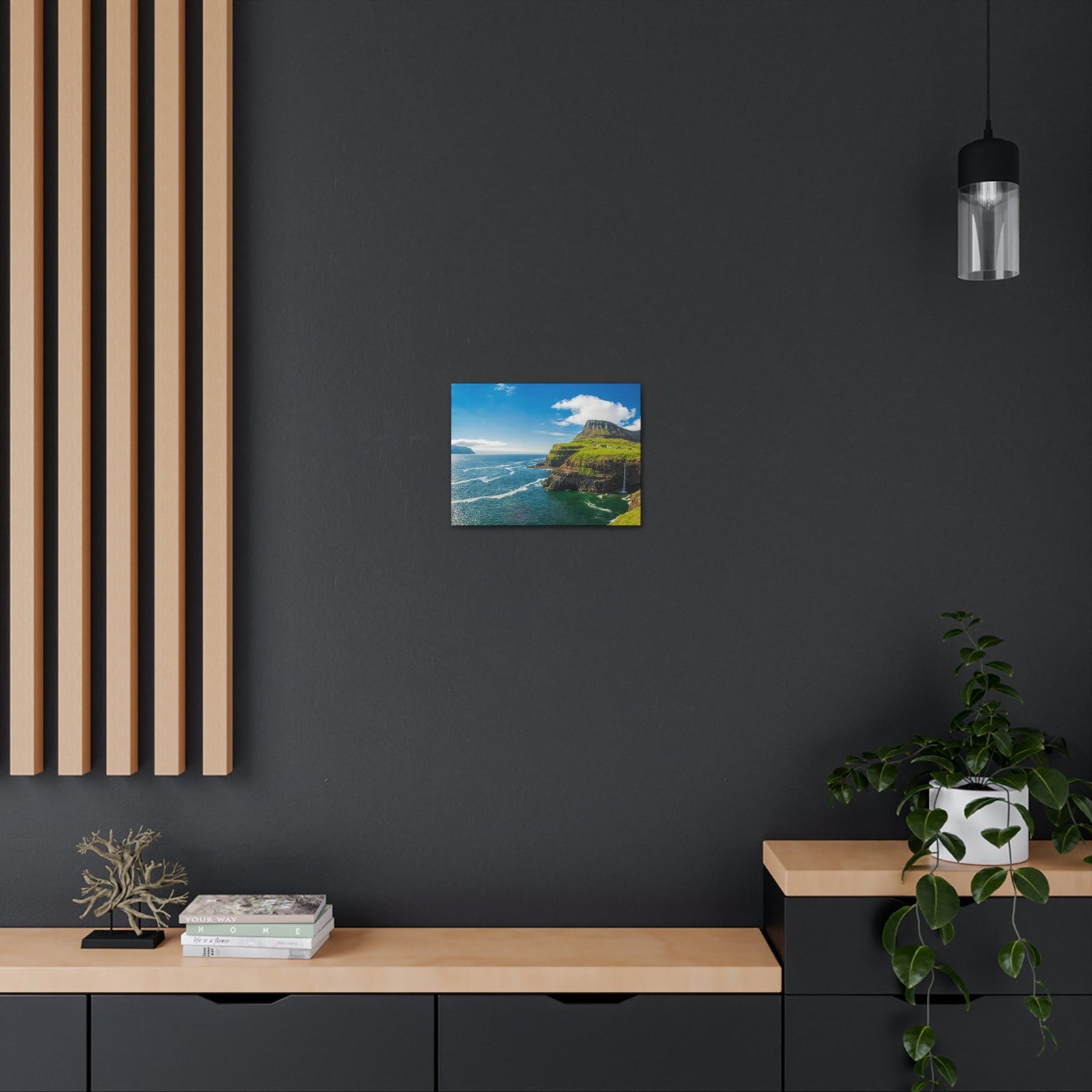 Majestic Sunny Day on the Island Scene Beautiful Awesome and Incredible Sea Beauty Nature Scene Big Cliff and Falls Wall Art Ready to Hang Unframed-Express Your Love Gifts