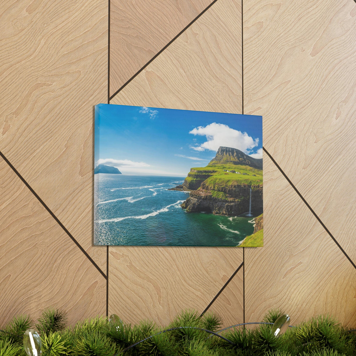 Majestic Sunny Day on the Island Scene Beautiful Awesome and Incredible Sea Beauty Nature Scene Big Cliff and Falls Wall Art Ready to Hang Unframed-Express Your Love Gifts