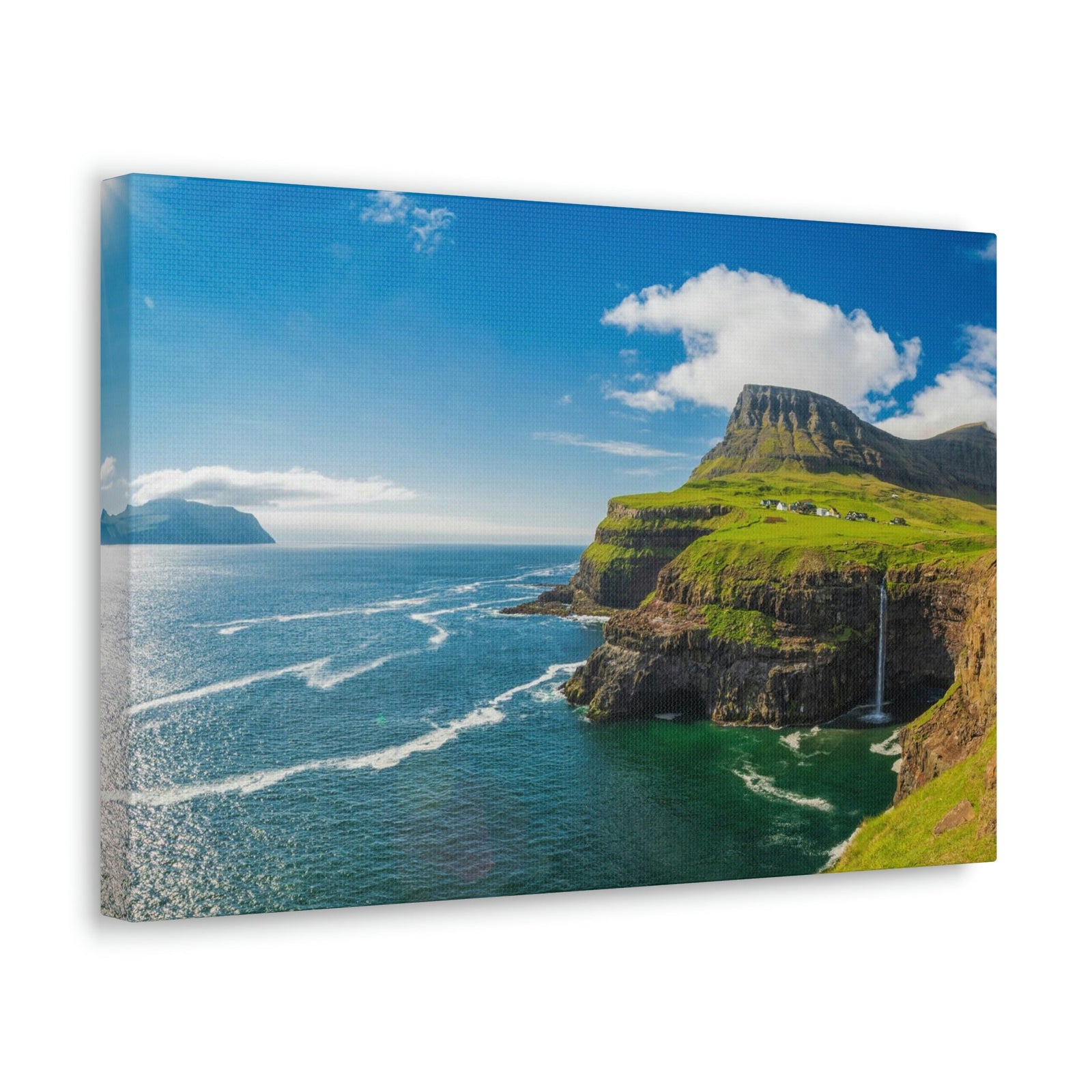 Majestic Sunny Day on the Island Scene Beautiful Awesome and Incredible Sea Beauty Nature Scene Big Cliff and Falls Wall Art Ready to Hang Unframed-Express Your Love Gifts