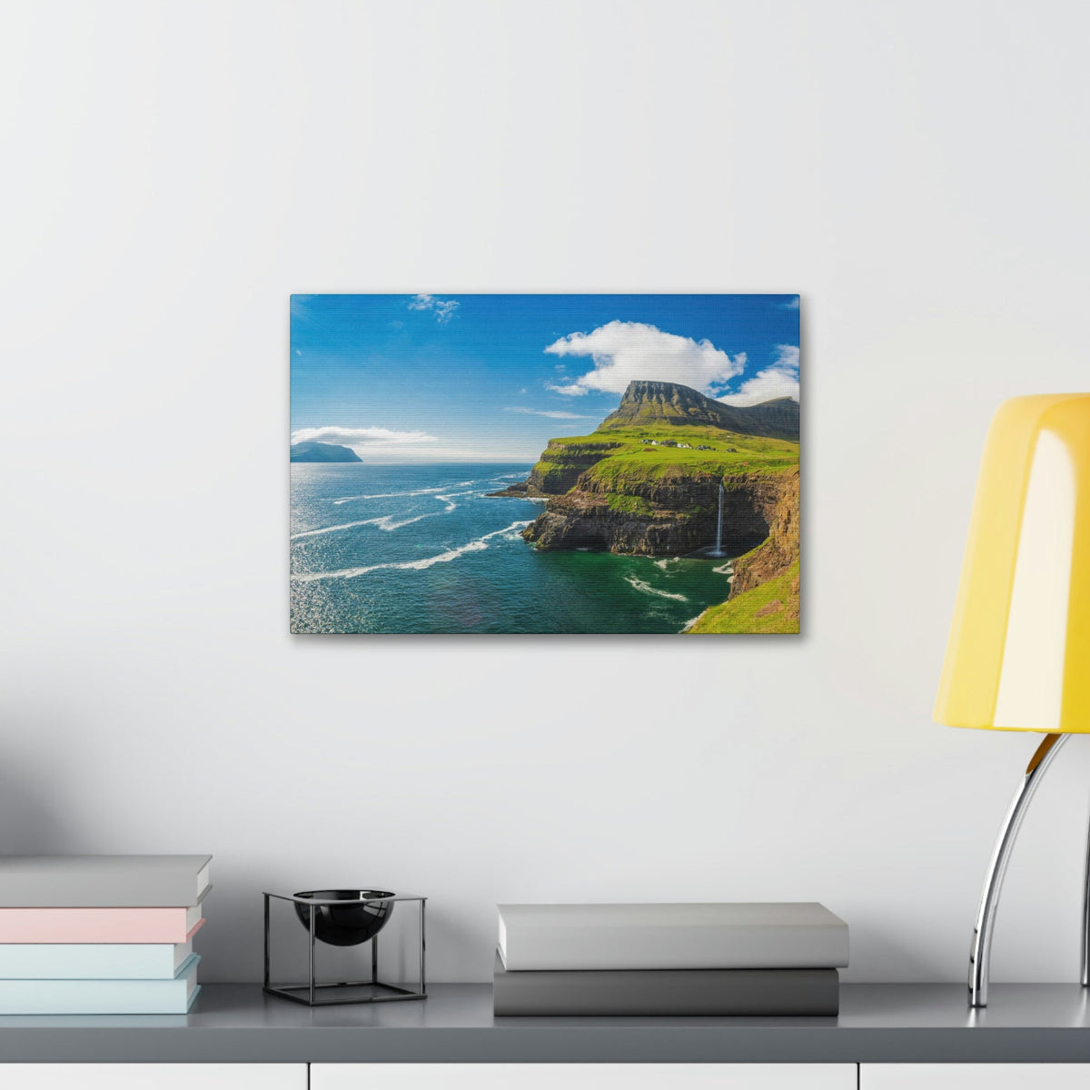 Majestic Sunny Day on the Island Scene Beautiful Awesome and Incredible Sea Beauty Nature Scene Big Cliff and Falls Wall Art Ready to Hang Unframed-Express Your Love Gifts