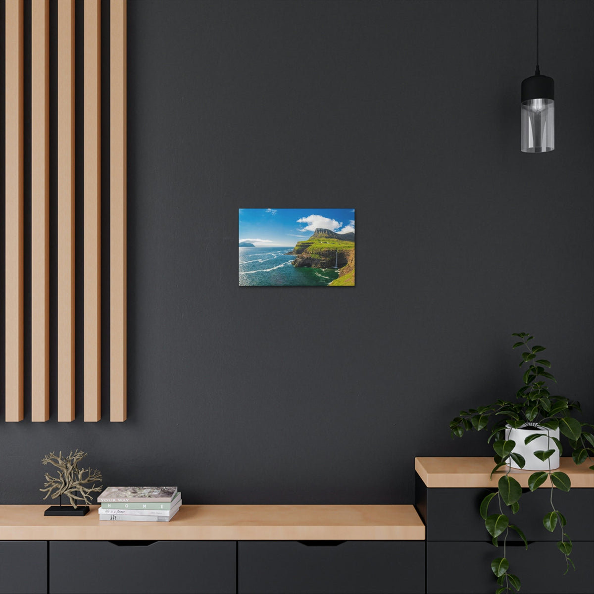 Majestic Sunny Day on the Island Scene Beautiful Awesome and Incredible Sea Beauty Nature Scene Big Cliff and Falls Wall Art Ready to Hang Unframed-Express Your Love Gifts