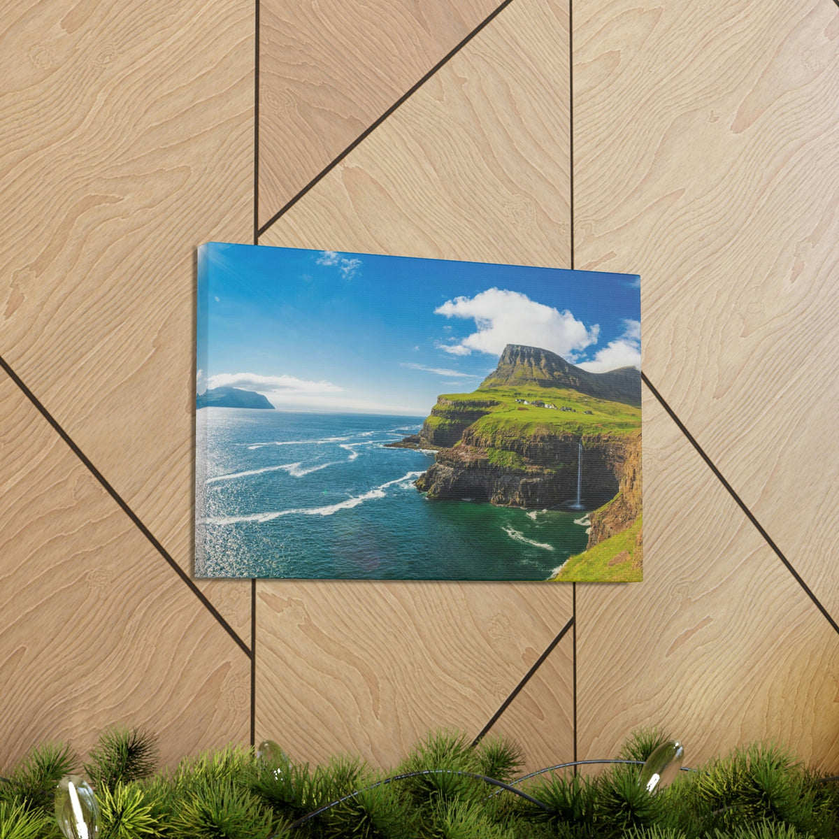 Majestic Sunny Day on the Island Scene Beautiful Awesome and Incredible Sea Beauty Nature Scene Big Cliff and Falls Wall Art Ready to Hang Unframed-Express Your Love Gifts