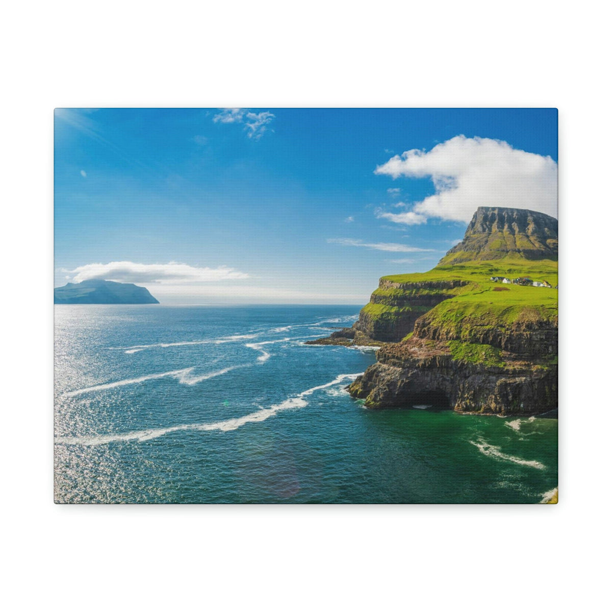 Majestic Sunny Day on the Island Scene Beautiful Awesome and Incredible Sea Beauty Nature Scene Big Cliff and Falls Wall Art Ready to Hang Unframed-Express Your Love Gifts