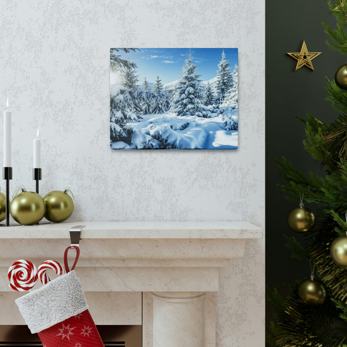 Majestic Winter Snow Scene Beautiful Picturesque and Gorgeous Wintry Beauty Nature Scene White Spruces Glowing by Sunlight Wall Art Ready to Hang Unframed-Express Your Love Gifts