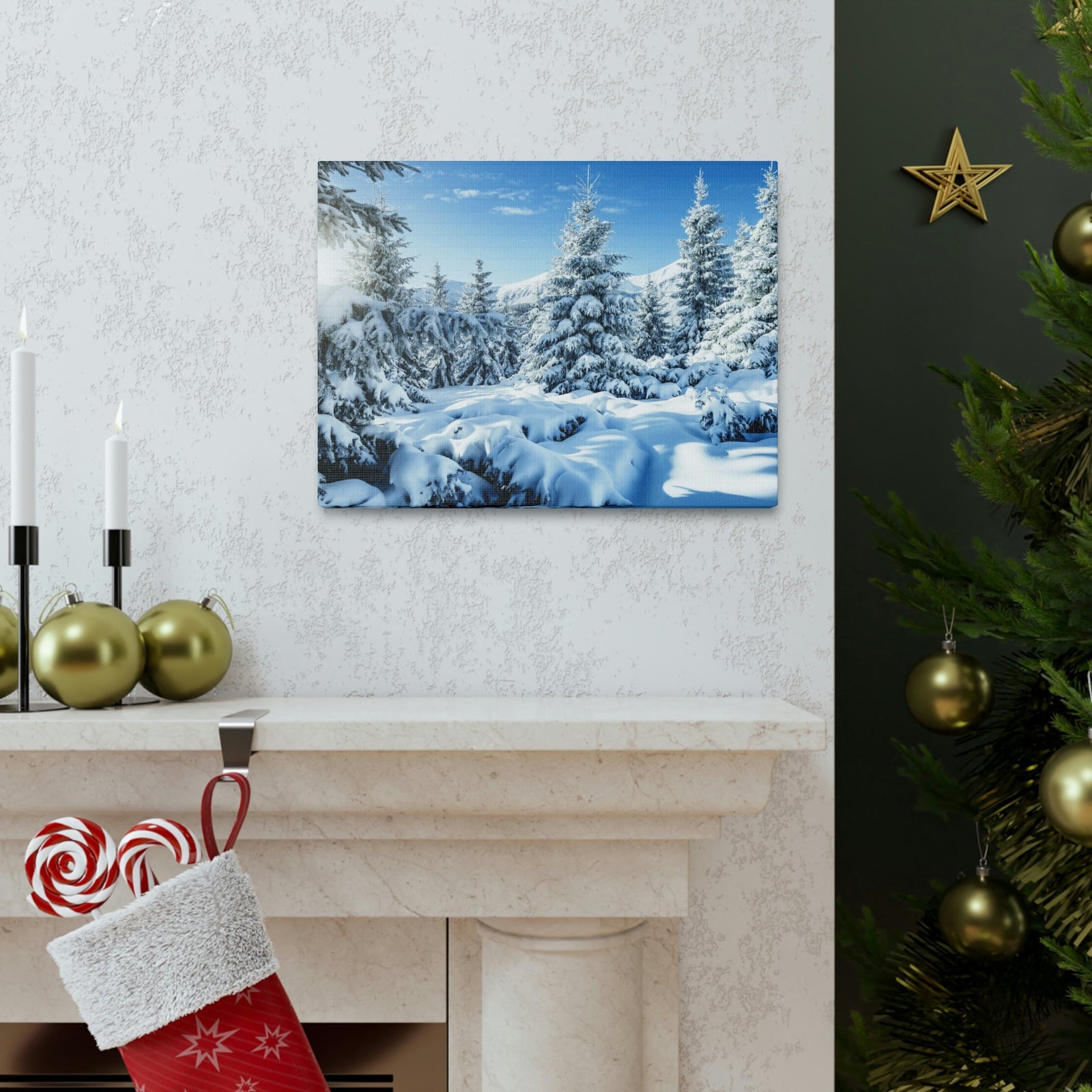 Majestic Winter Snow Scene Beautiful Picturesque and Gorgeous Wintry Beauty Nature Scene White Spruces Glowing by Sunlight Wall Art Ready to Hang Unframed-Express Your Love Gifts