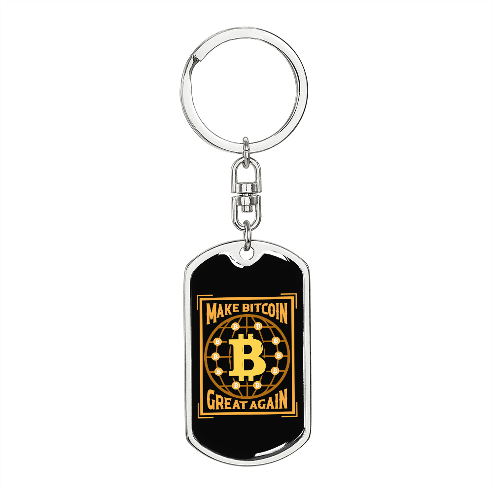 Make Bitcoin Great Again Crypto Gold Keychain Stainless Steel or 18k Gold Dog Tag Keyring-Express Your Love Gifts
