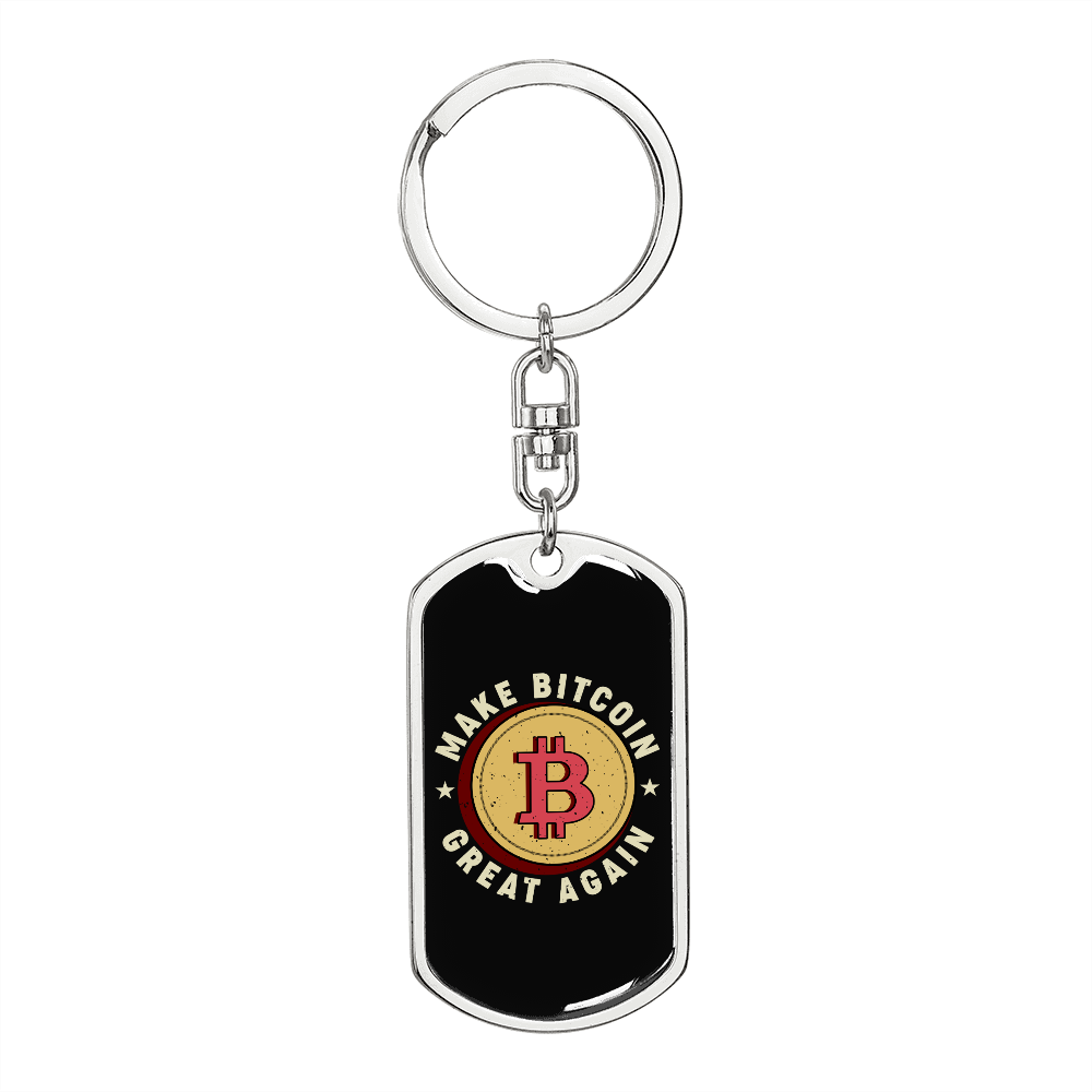 Make Bitcoin Great Again Crypto Keychain Stainless Steel or 18k Gold Dog Tag Keyring-Express Your Love Gifts