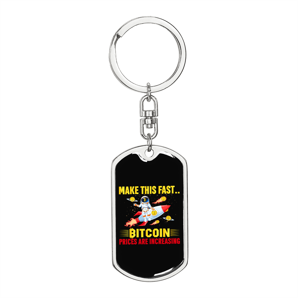 Make This Fast Bitcoin Crypto Keychain Stainless Steel or 18k Gold Dog Tag Keyring-Express Your Love Gifts