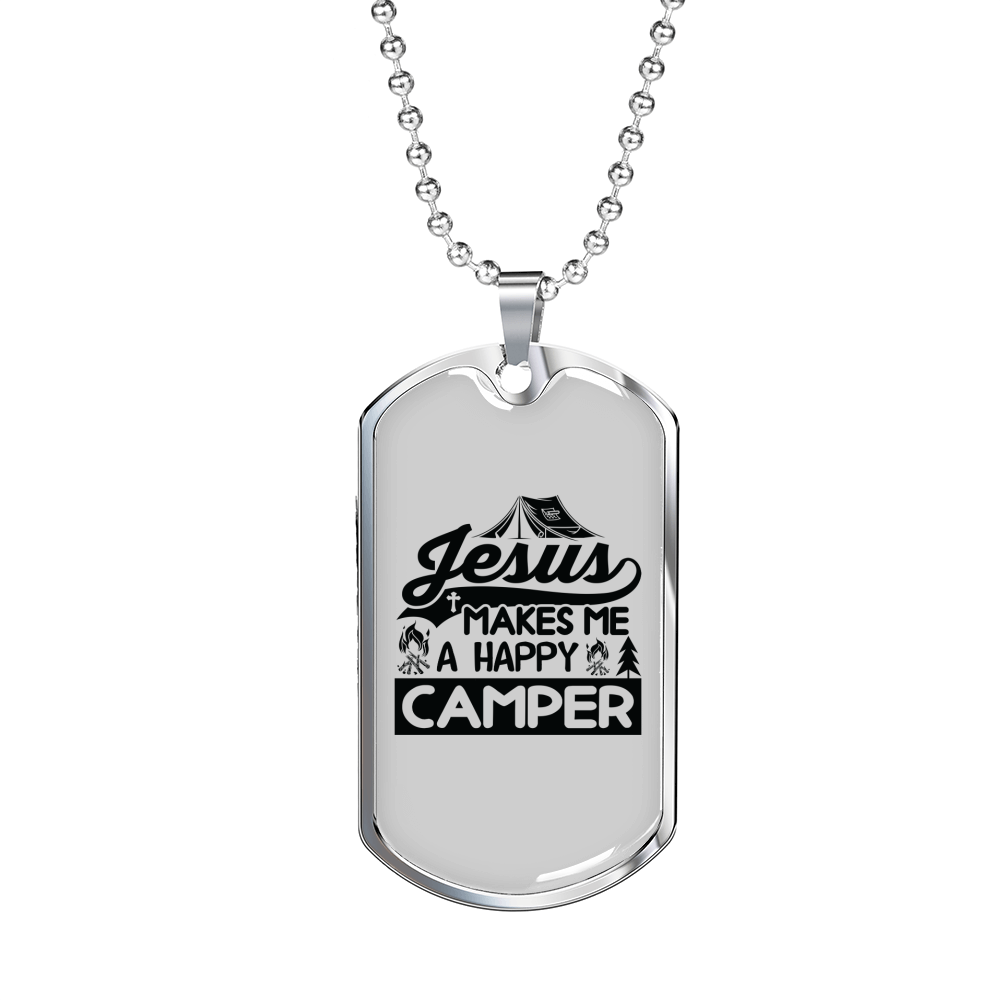 Makes Me Happy Black Christian Necklace Stainless Steel or 18k Gold Dog Tag 24" Chain-Express Your Love Gifts