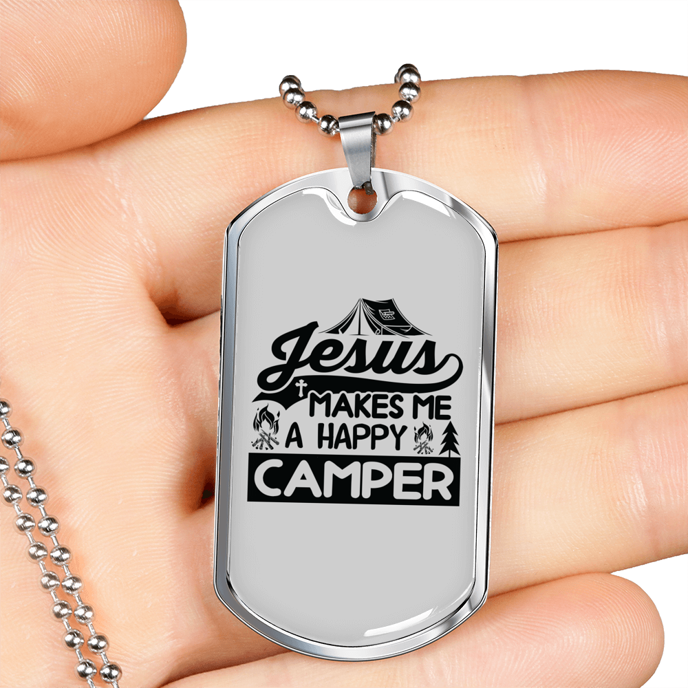 Makes Me Happy Black Christian Necklace Stainless Steel or 18k Gold Dog Tag 24" Chain-Express Your Love Gifts