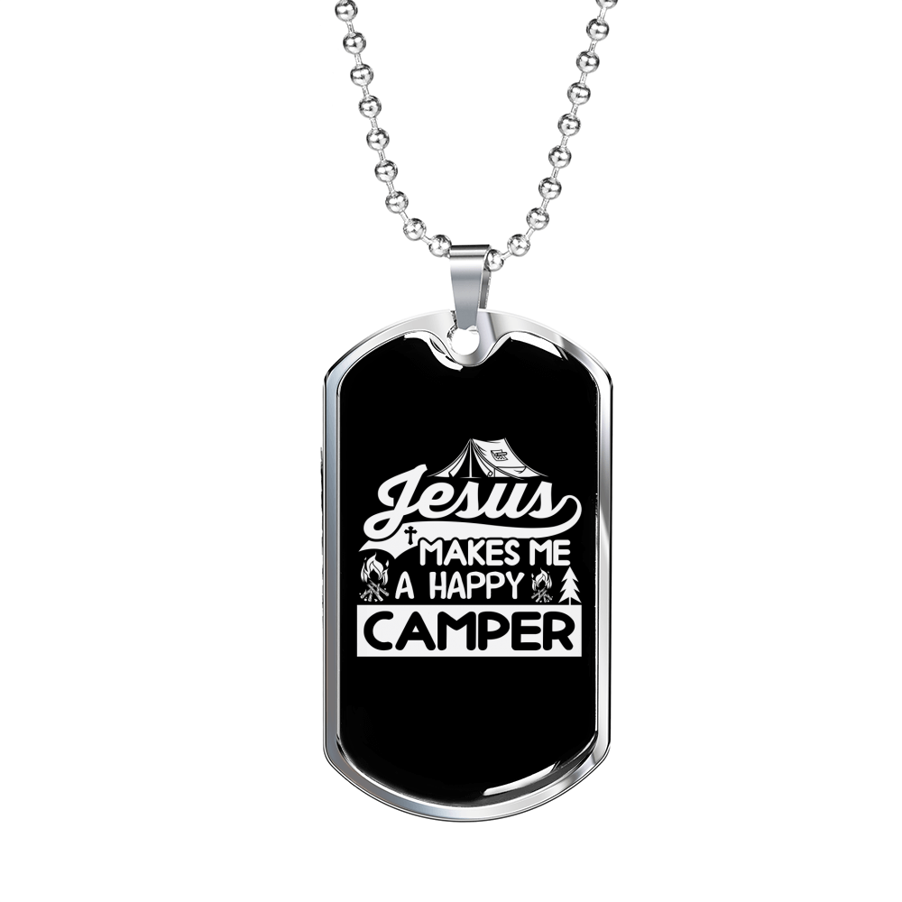 Makes Me Happy White Christian Necklace Stainless Steel or 18k Gold Dog Tag 24" Chain-Express Your Love Gifts