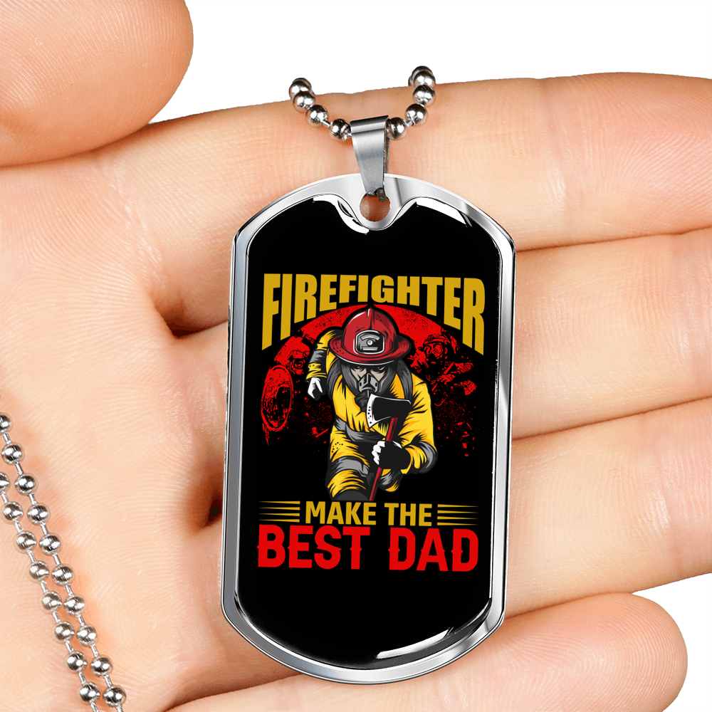 Makes The Best Dad Firefighter Gift Stainless Steel or 18k Gold Dog Tag 24" Chain-Express Your Love Gifts