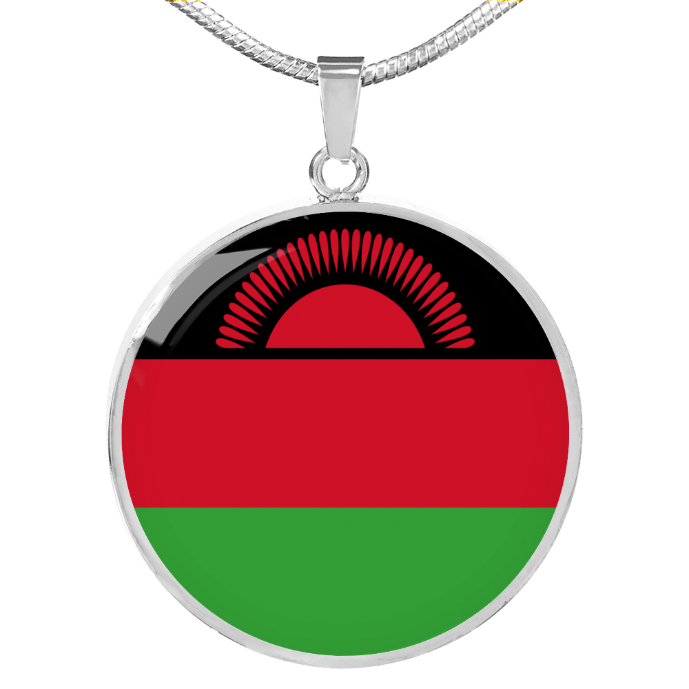 Malawi Flag Necklace Circle Pendant Stainless Steel or 18k Gold 18-22"-Express Your Love Gifts