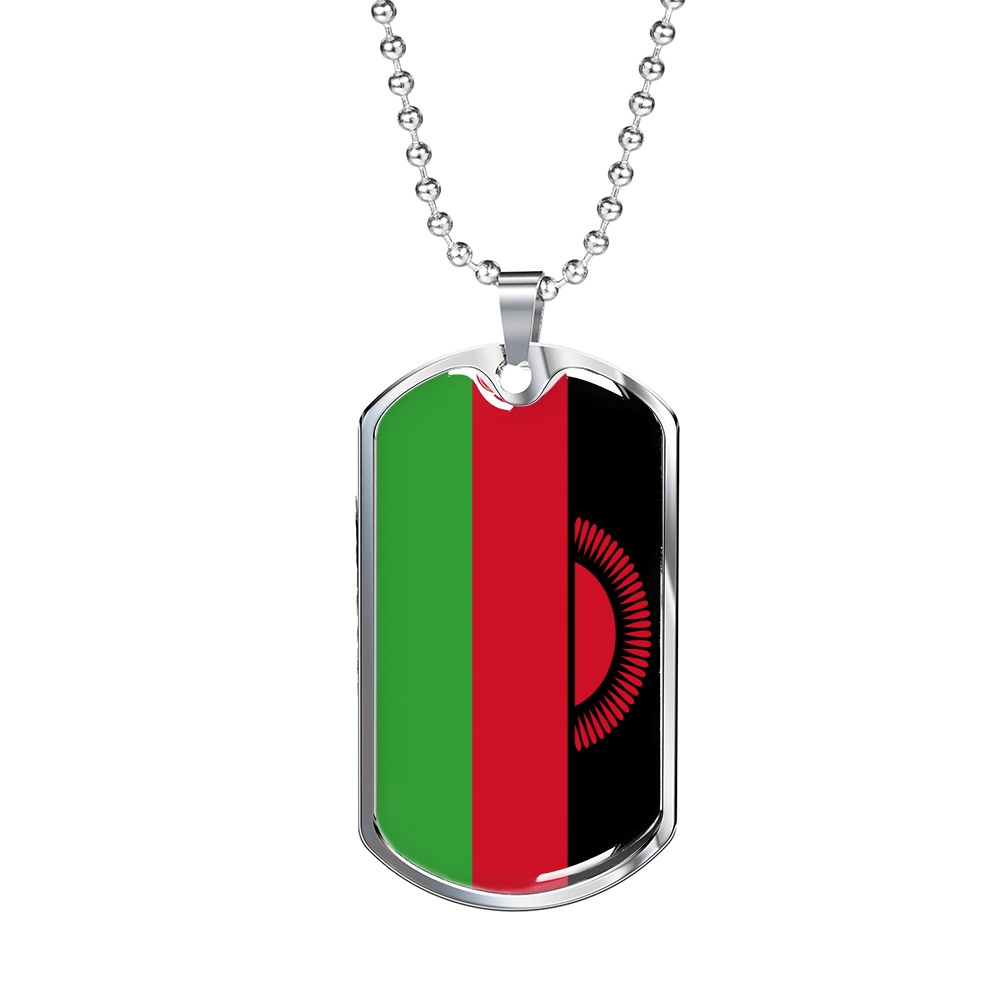 Malawi Flag Necklace Stainless Steel or 18k Gold Dog Tag 24" Chain-Express Your Love Gifts