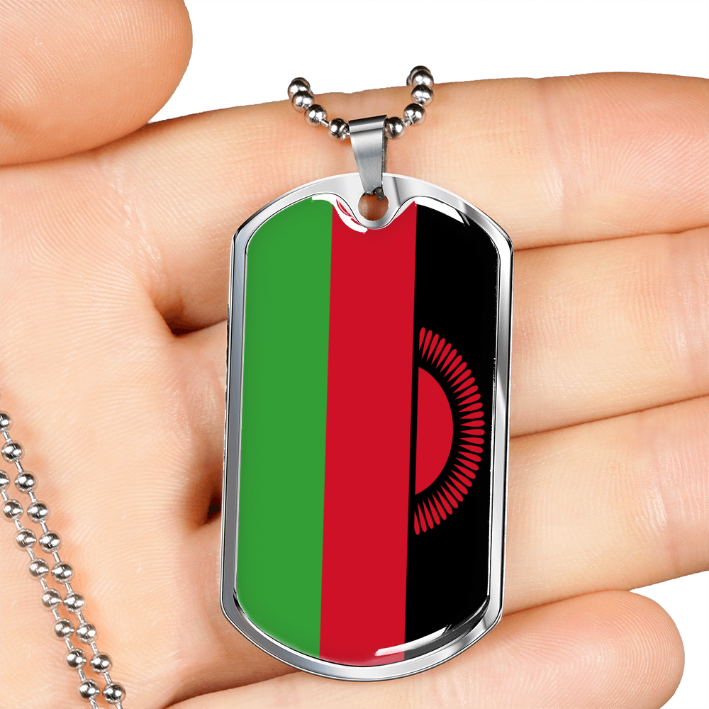 Malawi Flag Necklace Stainless Steel or 18k Gold Dog Tag 24" Chain-Express Your Love Gifts