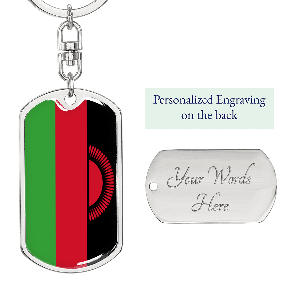 Malawi Flag Swivel Keychain Dog Tag Stainless Steel or 18k Gold-Express Your Love Gifts