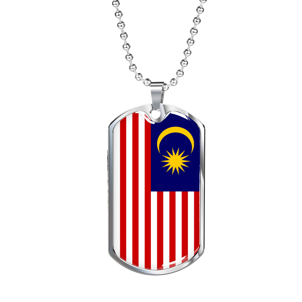 Malaysia Flag Necklace Stainless Steel or 18k Gold Dog Tag 24" Chain-Express Your Love Gifts