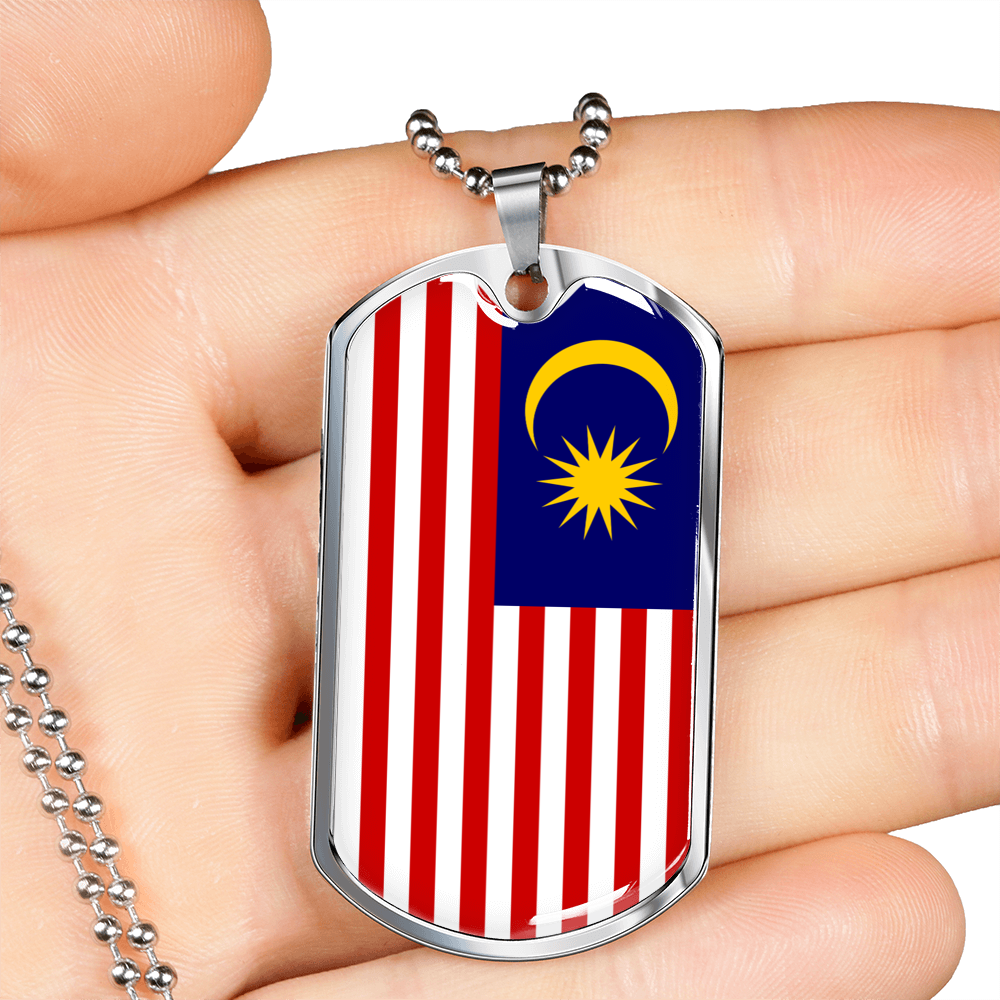 Malaysia Flag Necklace Stainless Steel or 18k Gold Dog Tag 24" Chain-Express Your Love Gifts
